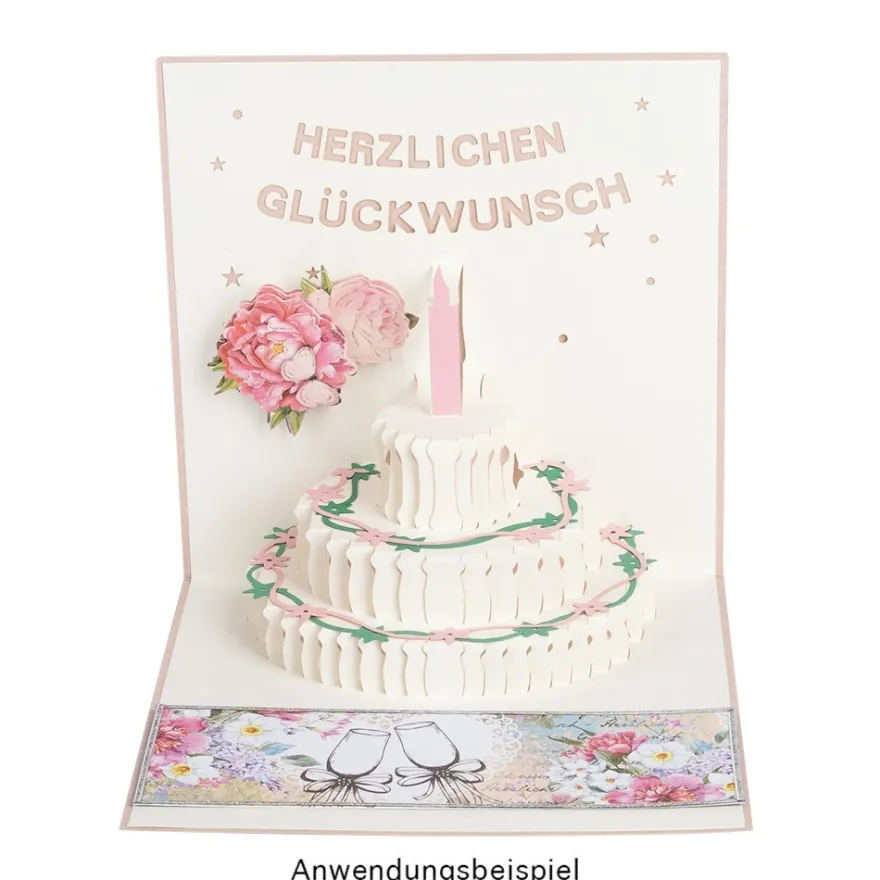 3-D Laser-Grußkarte & Umschlag, Herzlichen Glückwunsch, Altrosé-perlmutt, 15cm x 15cm, 250g/m²