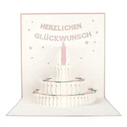 3-D Laser-Grußkarte & Umschlag, Herzlichen Glückwunsch, Altrosé-perlmutt, 15cm x 15cm, 250g/m²