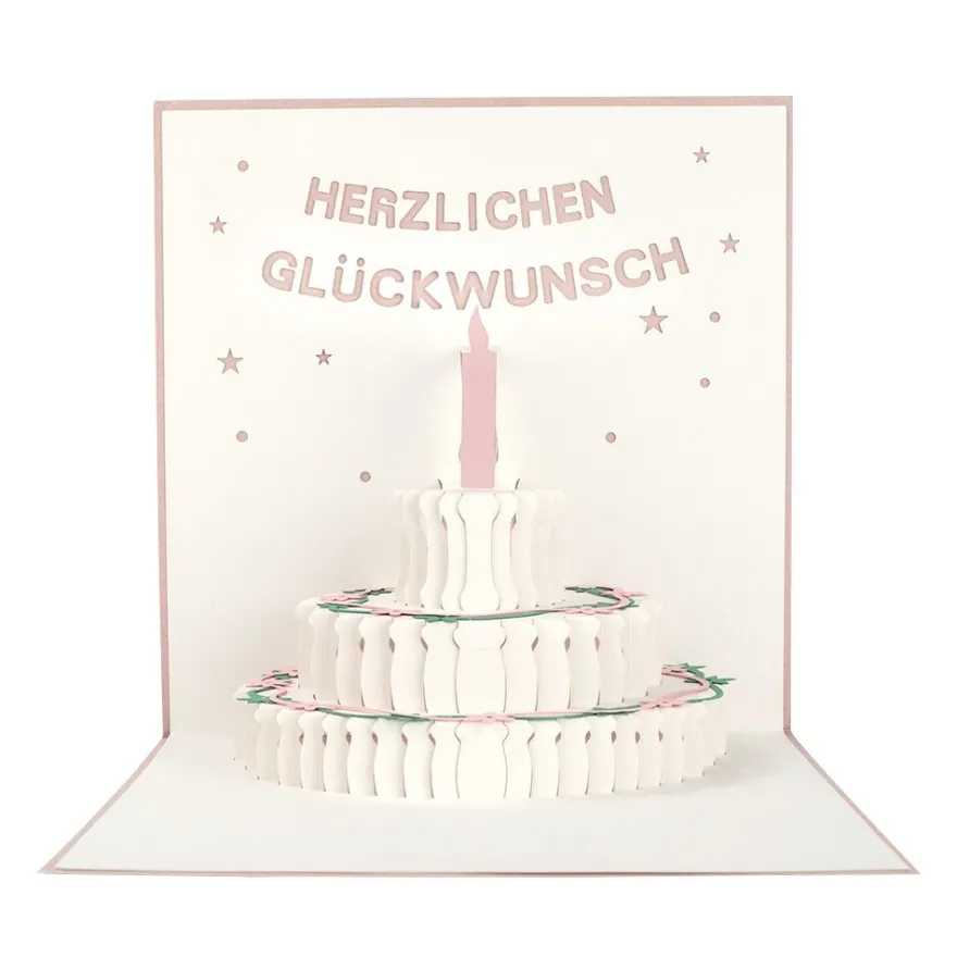 3-D Laser-Grußkarte & Umschlag, Herzlichen Glückwunsch, Altrosé-perlmutt, 15cm x 15cm, 250g/m²