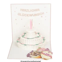 3-D Laser-Grußkarte & Umschlag, Herzlichen Glückwunsch, Altrosé-perlmutt, 15cm x 15cm, 250g/m²