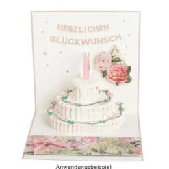 3-D Laser-Grußkarte & Umschlag, Herzlichen Glückwunsch, Altrosé-perlmutt, 15cm x 15cm, 250g/m²