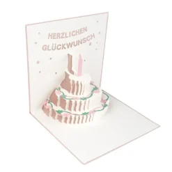3-D Laser-Grußkarte & Umschlag, Herzlichen Glückwunsch, Altrosé-perlmutt, 15cm x 15cm, 250g/m²