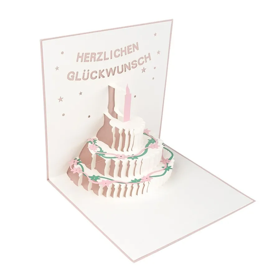3-D Laser-Grußkarte & Umschlag, Herzlichen Glückwunsch, Altrosé-perlmutt, 15cm x 15cm, 250g/m²