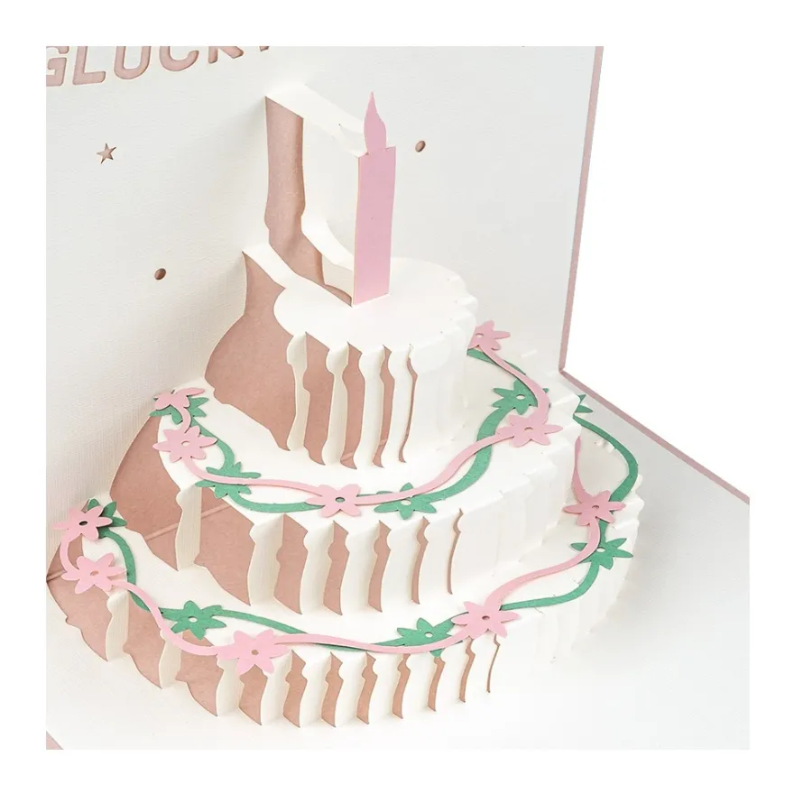 3-D Laser-Grußkarte & Umschlag, Herzlichen Glückwunsch, Altrosé-perlmutt, 15cm x 15cm, 250g/m²