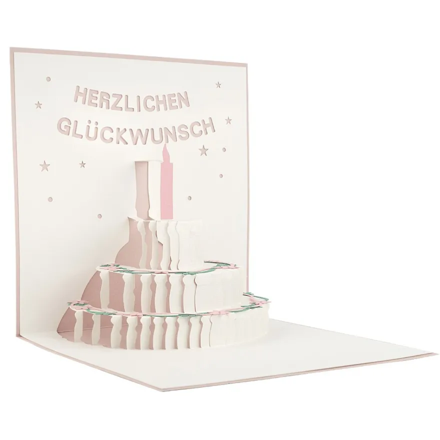 3-D Laser-Grußkarte & Umschlag, Herzlichen Glückwunsch, Altrosé-perlmutt, 15cm x 15cm, 250g/m²