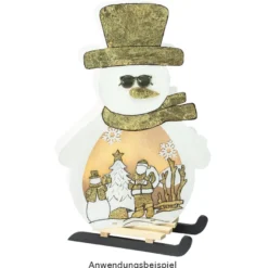 3-D LED-Aufsteller, Schneemann, aus Holz, 3 LEDs in Warmweiß, mit Timer