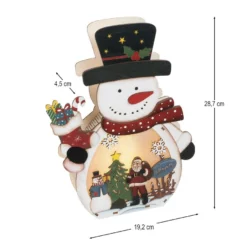 3-D LED-Aufsteller, Schneemann, aus Holz, 3 LEDs in Warmweiß, mit Timer