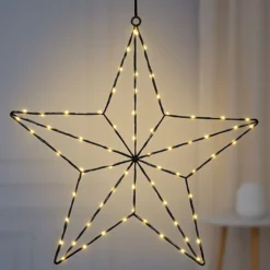 3-D LED-Metallstern zum Aufhängen, 34,8cm x 5,2cm x 35cm, 100 LEDs in Warmweiß, mit Timer