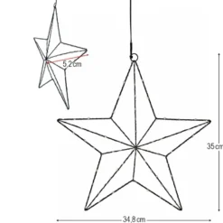 3-D LED-Metallstern zum Aufhängen, 34,8cm x 5,2cm x 35cm, 100 LEDs in Warmweiß, mit Timer