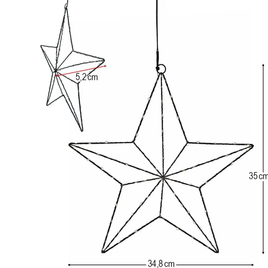3-D LED-Metallstern zum Aufhängen, 34,8cm x 5,2cm x 35cm, 100 LEDs in Warmweiß, mit Timer
