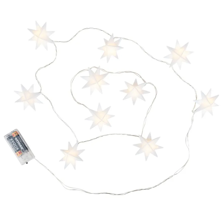 3-D LED-Sterne-Lichterkette 10 Sterne, Ø 7cm, weiß, 10 LEDs, warmweiß, inkl. Timer