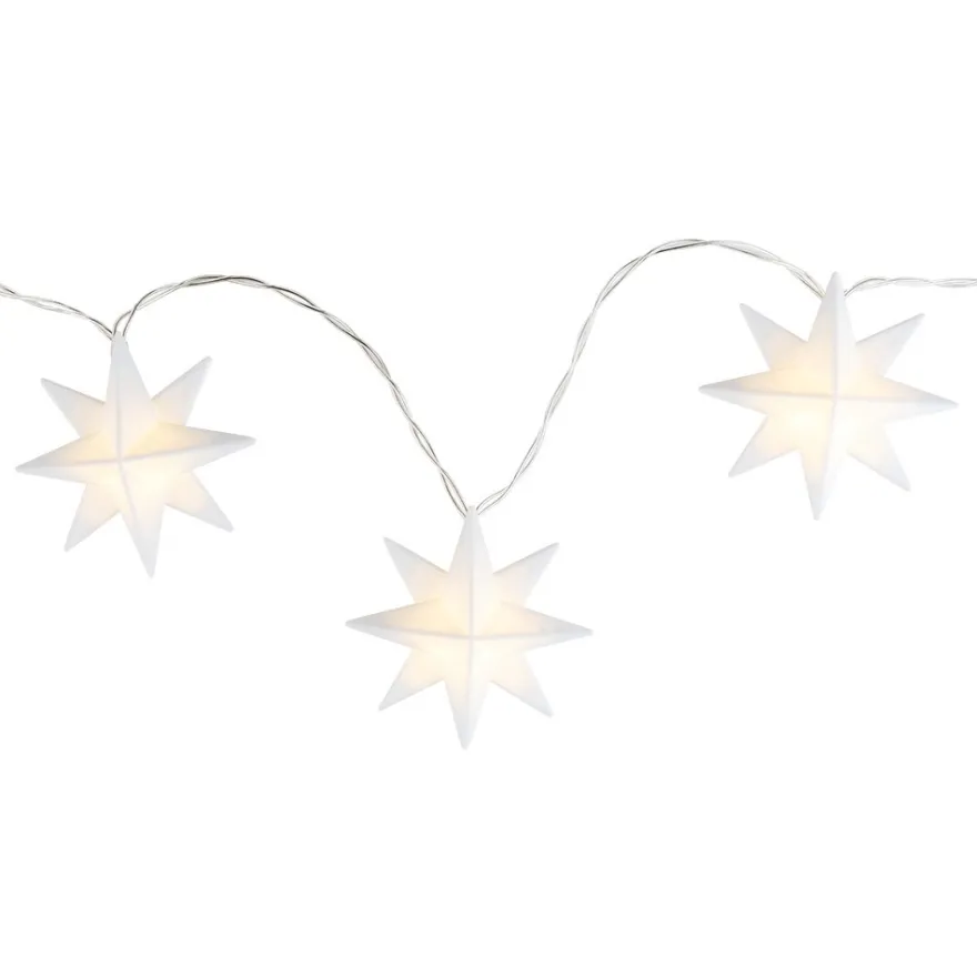3-D LED-Sterne-Lichterkette 10 Sterne, Ø 7cm, weiß, 10 LEDs, warmweiß, inkl. Timer