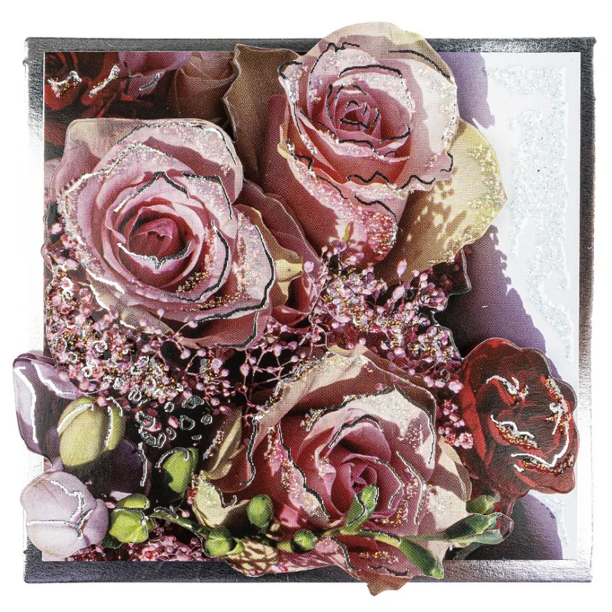 3-D Motive, Blumen-Grüße, Silber-Gravur, 8x8cm, 10 Motive