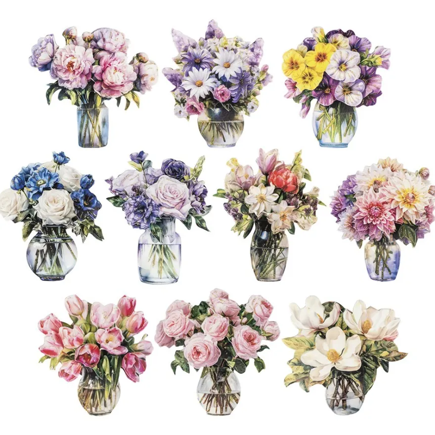 3-D Motive, Blumen in Glasvase, 7-9cm, 10 Motive