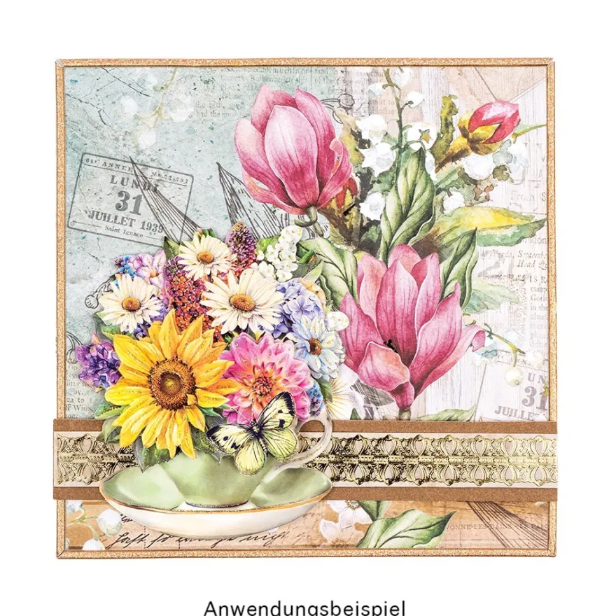 3-D Motive, Blumen in Tassen, 8-10,5cm, 10 Motive