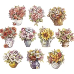 3-D Motive, Blumen in Vase, 9cm x 9cm, 10 Motive