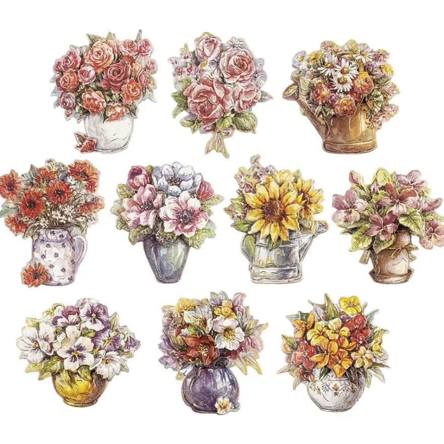 3-D Motive, Blumen in Vase, 9cm x 9cm, 10 Motive