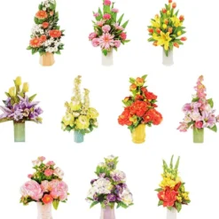 3-D Motive, Blumen in Vasen, Gold-Gravur, 5-10,5cm, 10 Motive