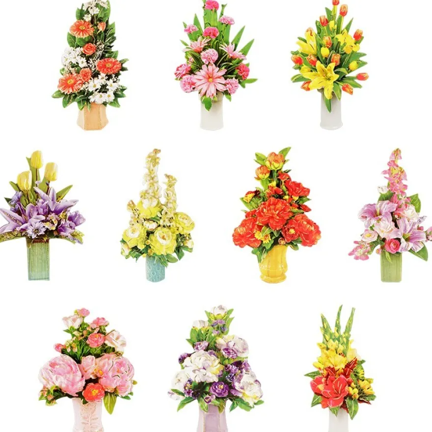3-D Motive, Blumen in Vasen, Gold-Gravur, 5-10,5cm, 10 Motive