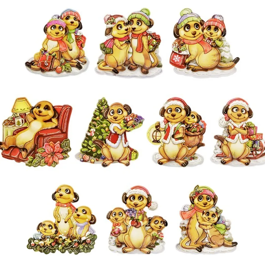 3-D Motive, Erdmännchen Weihnacht, 6,5-7,5cm, 10 Motive