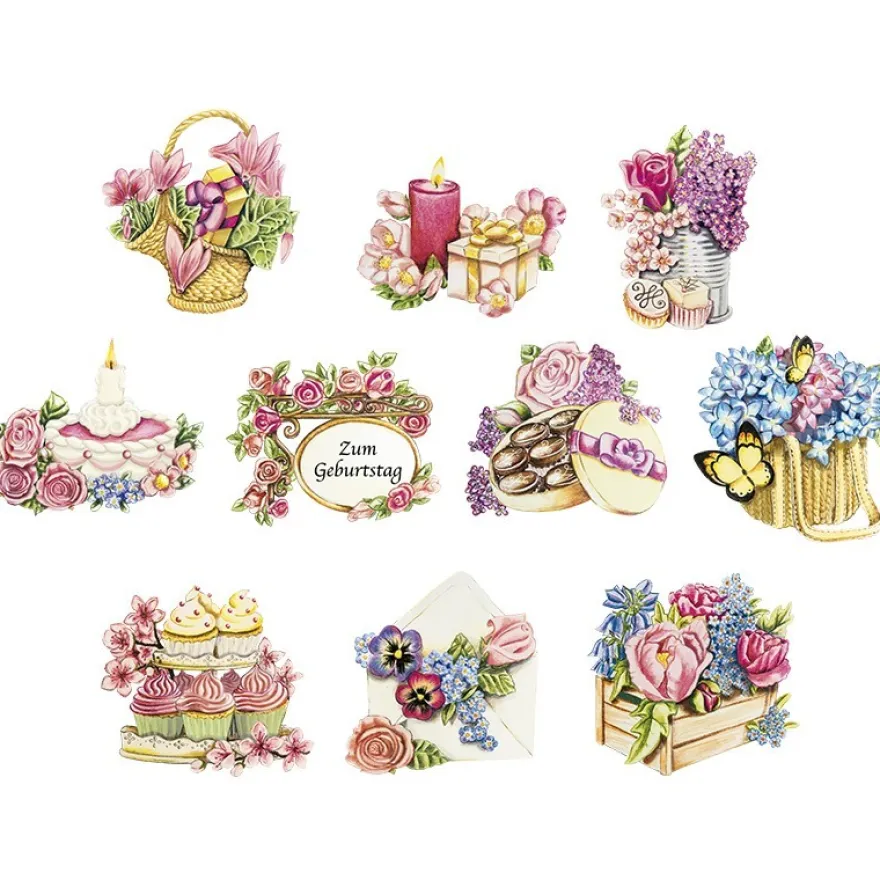3-D Motive, Geburtstag, 7-9,5cm, 10 Motive