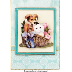 3-D Motive, Hund & Katze, Gold-Gravur, 7-8cm, 10 Motive