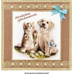 3-D Motive, Hund & Katze, Gold-Gravur, 7-8cm, 10 Motive