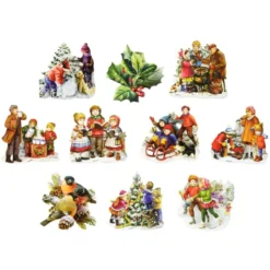 3-D Motive, Kinder im Schnee, Gold-Gravur, 7,5-8,5cm, 10 Motive