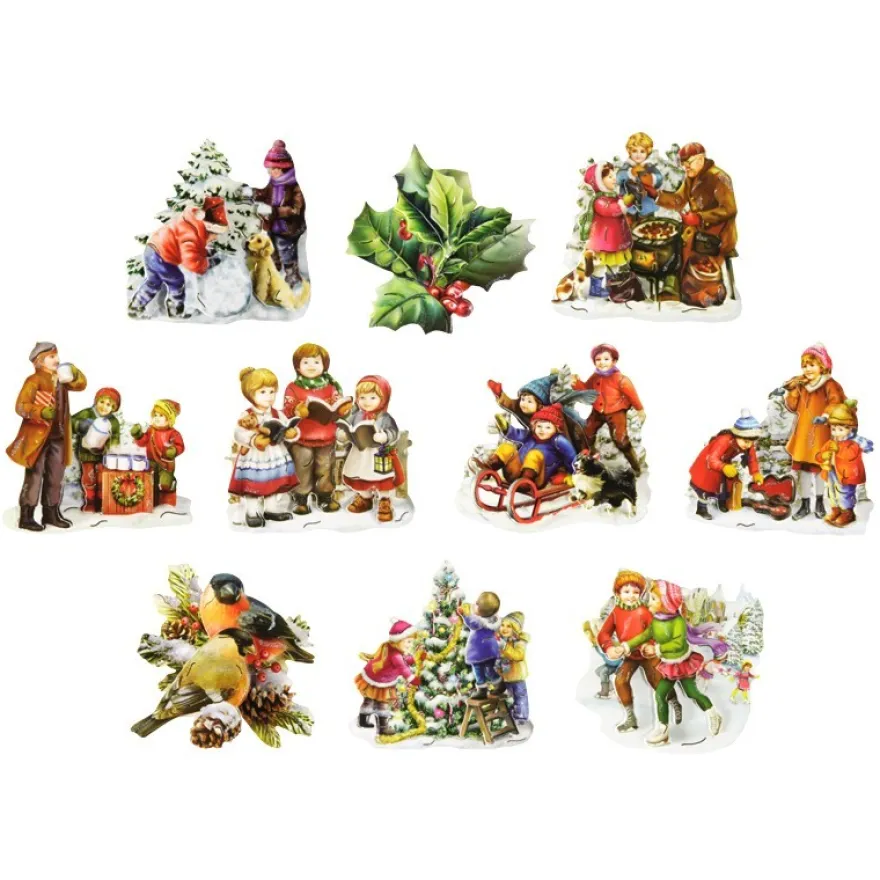 3-D Motive, Kinder im Schnee, Gold-Gravur, 7,5-8,5cm, 10 Motive