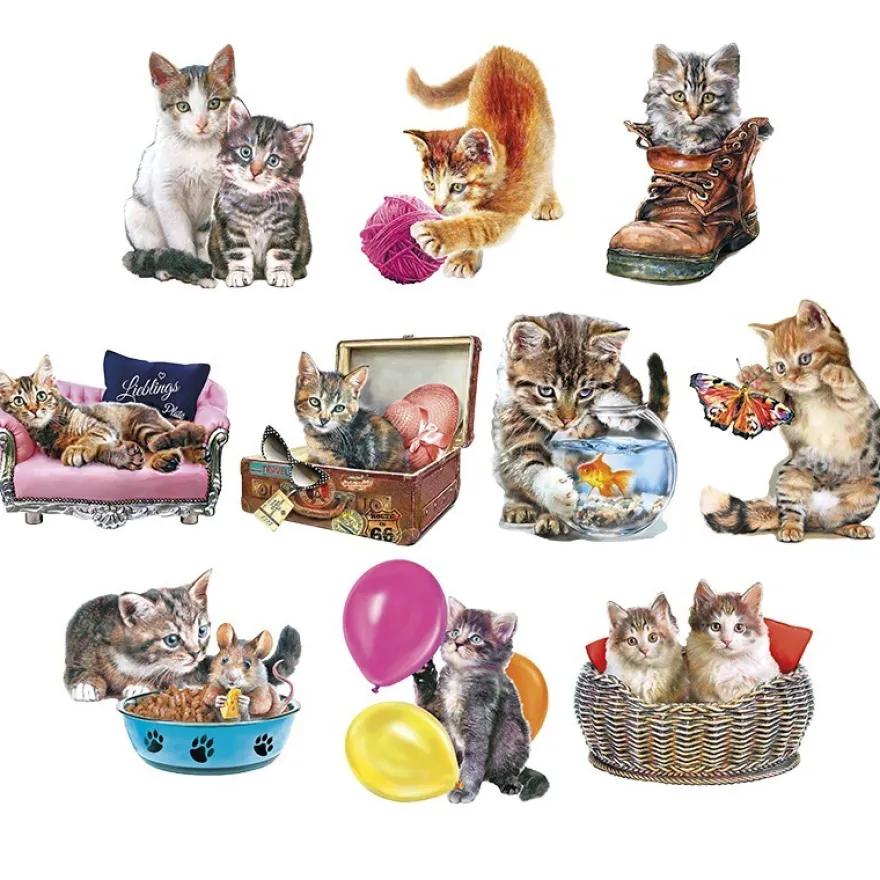 3-D Motive, Niedliche Katzen, 6,5-9cm, 10 Motive