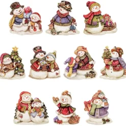 3-D Motive, Schneemänner mit Geschenk, Gold-Gravur, 6-8cm, 10 Stück