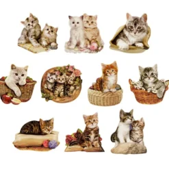 3-D Motive, Süße Katzen, Gold-Gravur, 6-8,5cm, 10 Motive