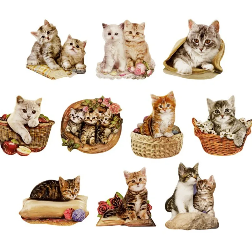 3-D Motive, Süße Katzen, Gold-Gravur, 6-8,5cm, 10 Motive