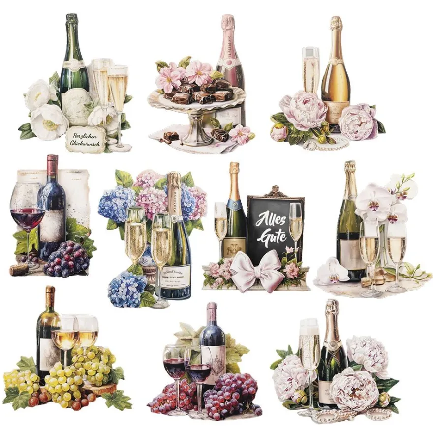 3-D Motive, Sekt & Wein, 5,5-8,5cm, 10 Motive