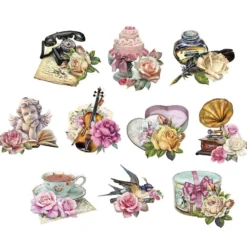 3-D Motive, Vintage-Rosengrüße, 7-10,5cm, 10 Motive