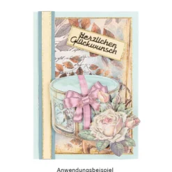3-D Motive, Vintage-Rosengrüße, mit Perlmutt-Leinenstruktur, 7-10,5cm, 10 Motive