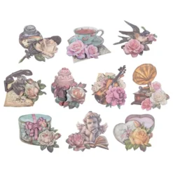 3-D Motive, Vintage-Rosengrüße, mit Perlmutt-Leinenstruktur, 7-10,5cm, 10 Motive