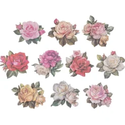 3-D Motive, Vintage-Rosen, mit Perlmutt-Leinenstruktur, 7-10,5cm, 10 Motive