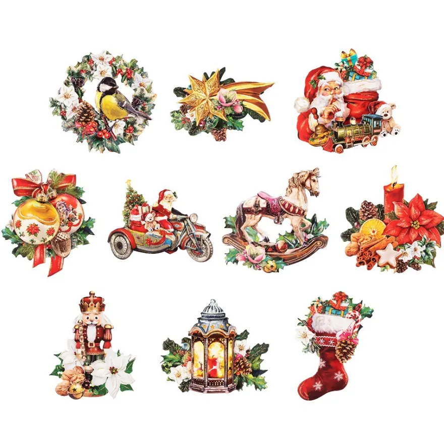 3-D Motive, Vintage-Weihnachten, 7,5-10,5cm, 10 Stück