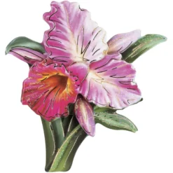 3-D Motiv, pinke Blüte, Gold-Gravur & Glimmerlack, 8cm