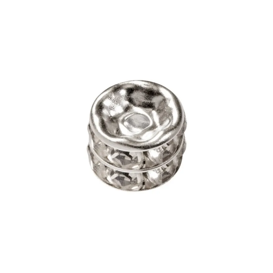 Doppel-Rondell mit Strass-Steinen, Ø0,8 cm, 10 Stück, silber