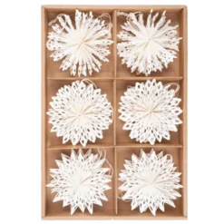 3-D Papier-Ornamente, zum Aufhängen, Ø10cm, 3 versch. Sterne & Schneeflocken, cremeweiß, 12 Stück