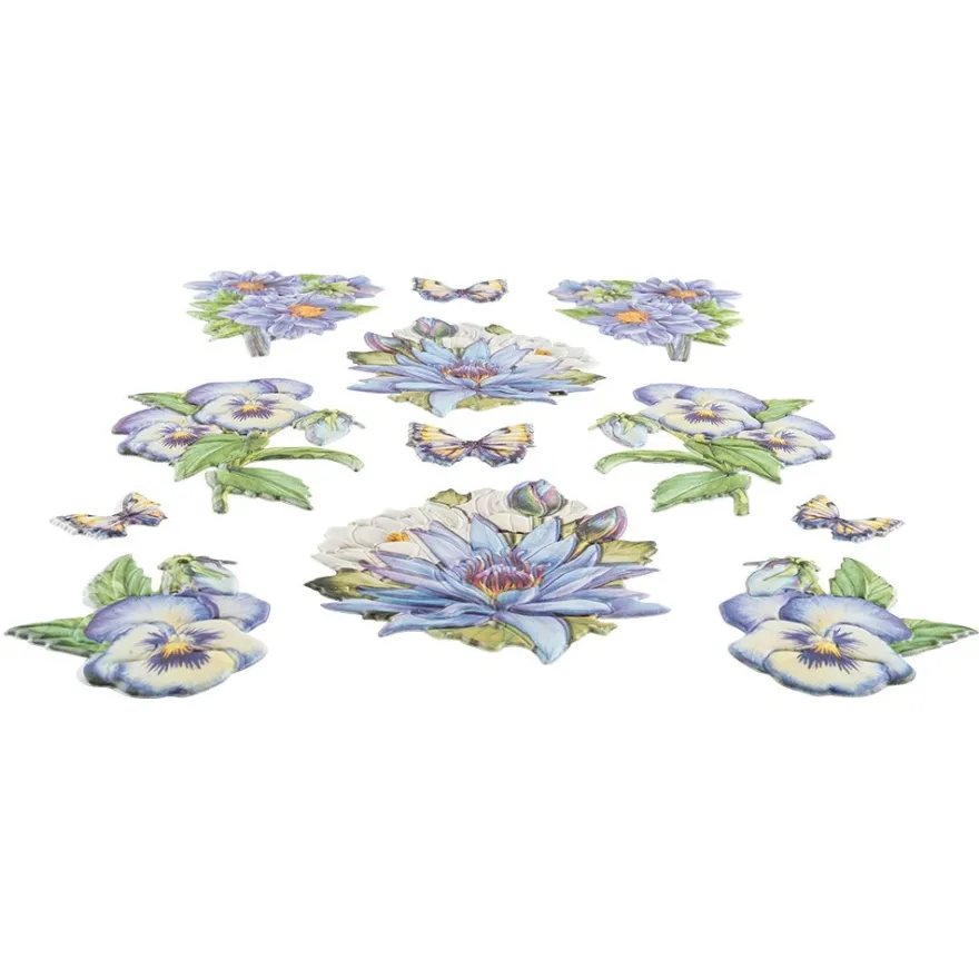3-D Relief-Sticker, Blaue Blüten 1, verschiedene Größen, selbstklebend