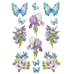 3-D Relief-Sticker, Blaue Blüten 2, verschiedene Größen, selbstklebend