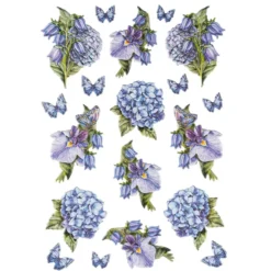 3-D Relief-Sticker, Blaue Blüten 4, verschiedene Größen, selbstklebend
