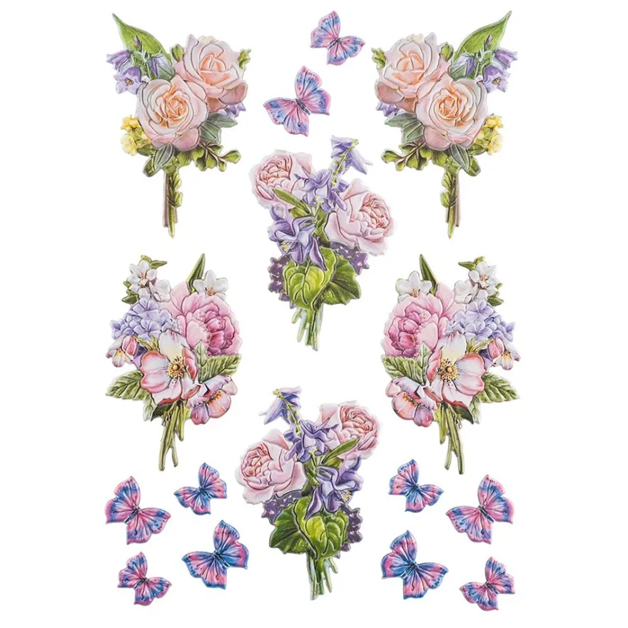 3-D Relief-Sticker, Blaue Blüten 5, verschiedene Größen, selbstklebend