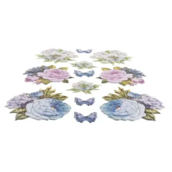 3-D Relief-Sticker, Blaue Blüten 3, verschiedene Größen, selbstklebend