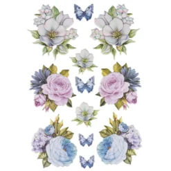 3-D Relief-Sticker, Blaue Blüten 3, verschiedene Größen, selbstklebend