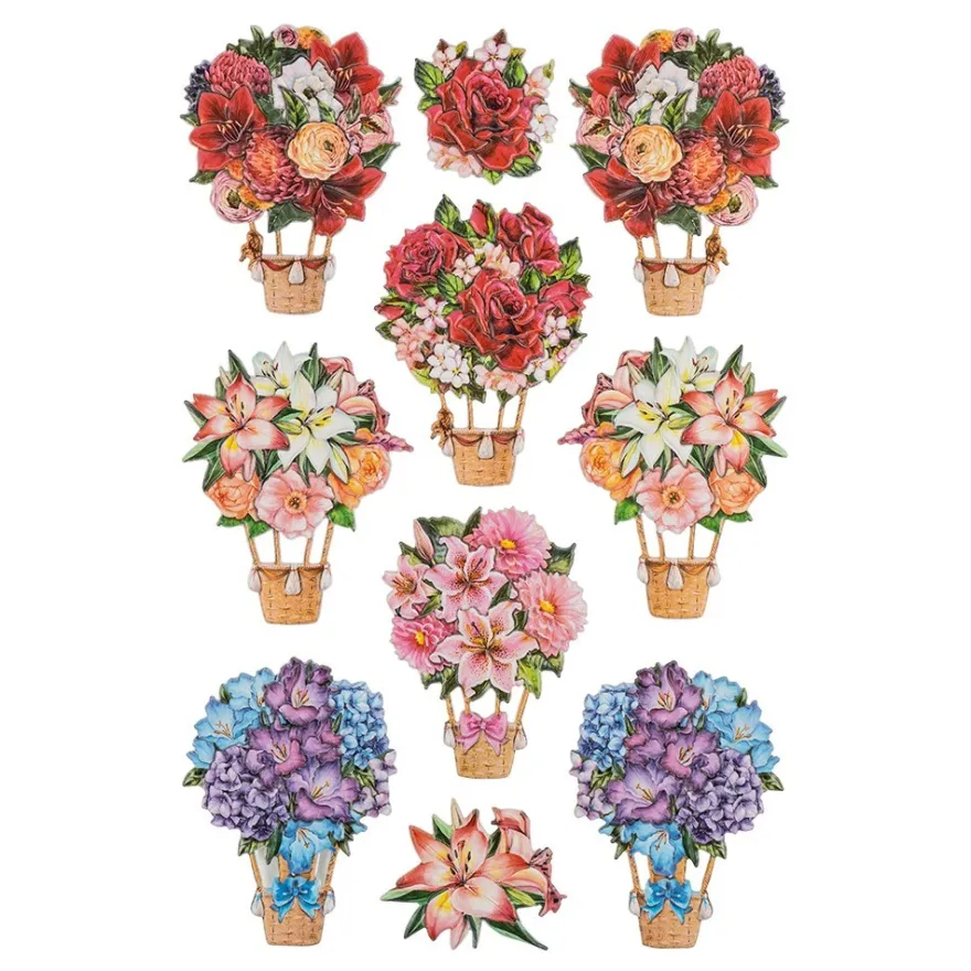 3-D Relief-Sticker, Blumen-Ballons, verschiedene Größen, selbstklebend