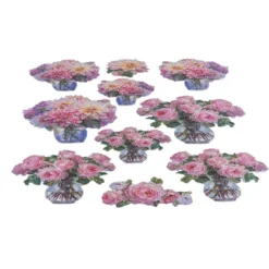 3-D Relief-Sticker, Blumen in Glasvasen 2, Folienveredelung Hellgold, versch. Größen, selbstklebend
